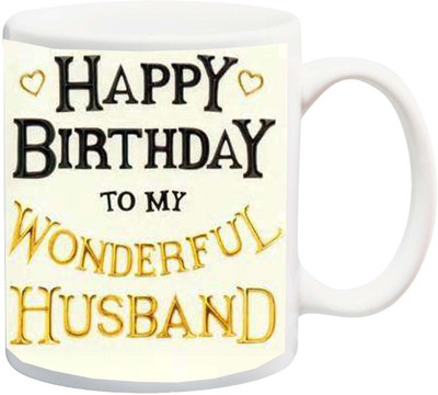 

ME&YOU Gift for Hubby/Boyfriend;Happy To My Wonderful Husbnad Printed Ceramic Mug(325 ml), Multicolor