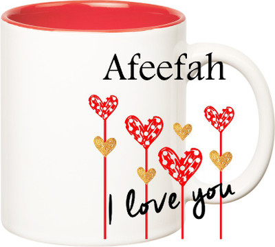 

Huppme I Love You Afeefah Inner Red (350 ml) Ceramic Mug(350 ml), Red;white