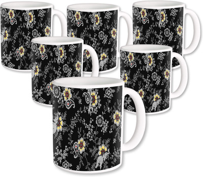 

Heyworlds Gifts for Flower Design set of six 22 Ceramic Mug(325 ml, Pack of 6), Multicolor