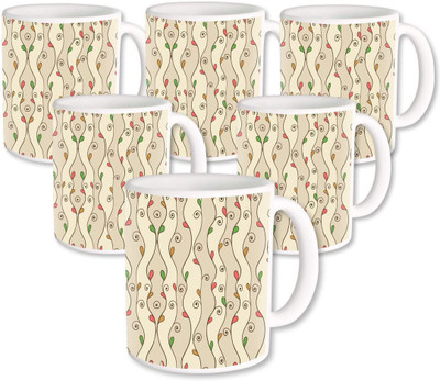 

Heyworlds Gifts for Flower pattern Design set of six 01 Ceramic Mug(325 ml, Pack of 6), Multicolor