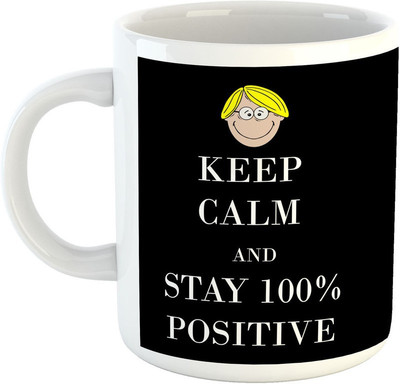 Deeher Gifts Keep calm and stay positive Ceramic Mug(330 ml), Black;white