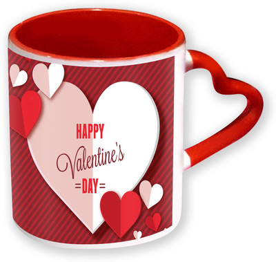 

Heyworlds Happy Valentine Day Gifts Heart Shape Red Color with Handle 07 Ceramic Mug(325 ml), Multicolor