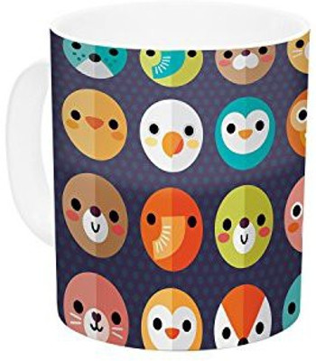 

Kess InHouse InHouse Daisy Beatrice Smiley Faces Repeat Animal Pattern Ceramic Coffee, 11 oz, Multicolor Ceramic Mug(60 ml)
