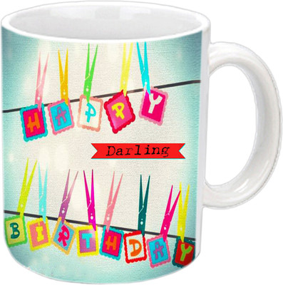 Raj Laxmi Colorful Font Happy B'day White Ceramic Mug(3.5 ml)