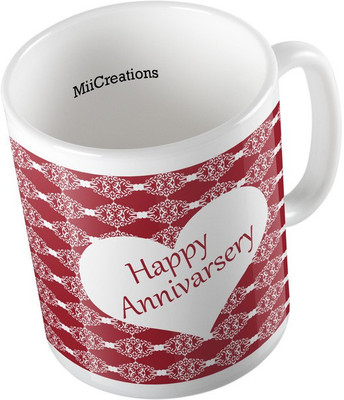 

MiiCreations Printed Happy Annivarsery Ceramic Mug(325 ml), Multicolor