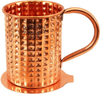 

IndianArtVilla Daimond Beer Moscow Mule with Coaster Copper Mug(450 ml, Pack of 2), Brown