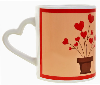 

Halowishes Fancy Design Printed Cute Heart Handle Ceramic Mug(325 ml), Multicolor