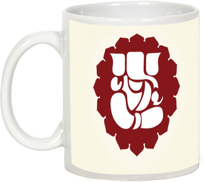

AllUPrints Gifts For Deepawali - Glittering Ganesha Diwali Ceramic Mug(325 ml), White