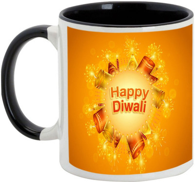 

AllUPrints Gifts For Deepawali - Prosperous Happy Diwali Design 21 Ceramic Mug(325 ml), Black
