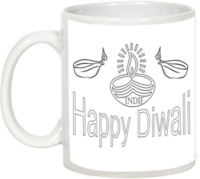 

AllUPrints Gifts For Diwali - Lets Together Enjoy The Festival Of Lights Ceramic Mug(325 ml), White