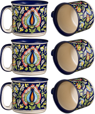 

caffeine Blue Jaipuri Ceramic Mug(550 ml, Pack of 6), Multicolor