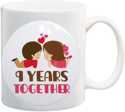 

ME&YOU 1st Year Anniversary/Valentine's Day Gift;One Years Together Cute Love Couple Printed Ceramic Mug(325 ml), Multicolor