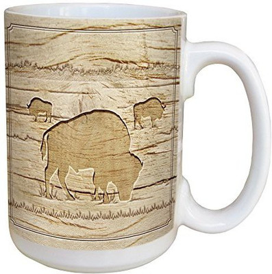 

Tree-Free Greetings Greetings 46113 Buffalo Woodcut Ceramic with Full-Sized Handle, 15-Ounce Ceramic Mug(60 ml), Multicolor