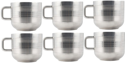 

Jeenal Super Quality Pack of 6 Stainless Steel Mug(60 ml, Pack of 6), Silver