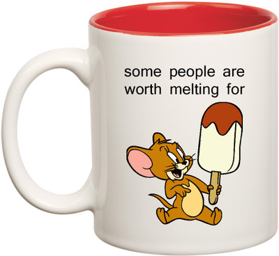 

HuppmeGift Worth Melting Inner Red Ceramic Mug(350 ml), Red;white