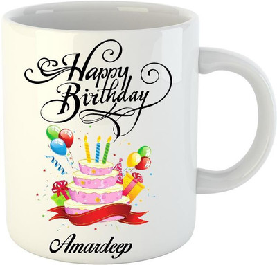 

HuppmeGift Happy Birthday Amardeep White (350 ml) Ceramic Mug(350 ml)