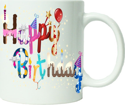 

Maison N Mode Happy Birth Day 2 Line Coffee Ceramic Mug(330 ml), Multicolor