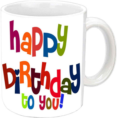Raj Laxmi happy colourful b'day Ceramic Mug(350 ml), White