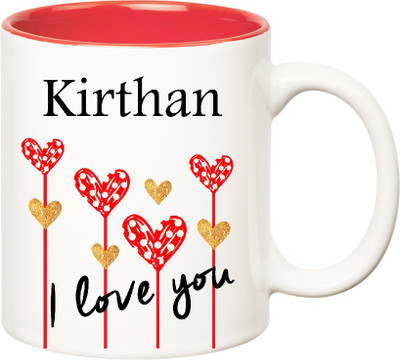 

Huppme I Love You Kirthan Inner Red (350 ml) Ceramic Mug(350 ml), Red;white