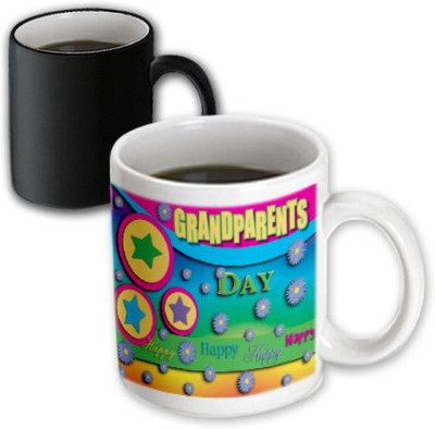 

3dRose mug_22481_3 Grandparents Day Stars and Purple Flowers Magic Transforming, 11 oz, Black/White Ceramic Mug(60 ml)