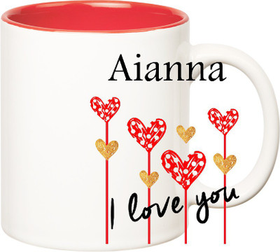 

Huppme I Love You Aianna Inner Red (350 ml) Ceramic Mug(350 ml), Red;white