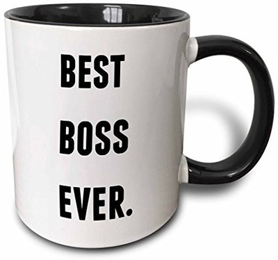 

3dRose mug_213367_4 Best Boss Ever, Black Letters on a White Background Two Tone Black, 11 oz, Black/White Ceramic Mug(60 ml)