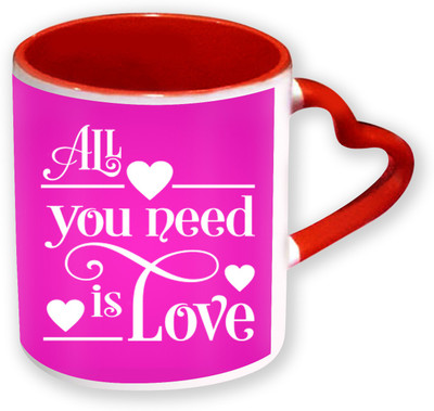 

Heyworlds Happy Valentine Day Gifts Heart Shape Red Color with Handle 51 Ceramic Mug(325 ml), Multicolor