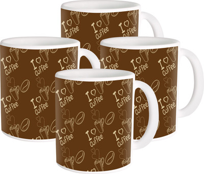 

Heyworlds i love coffee design Ceramic Mug(325 ml, Pack of 4), Multicolor