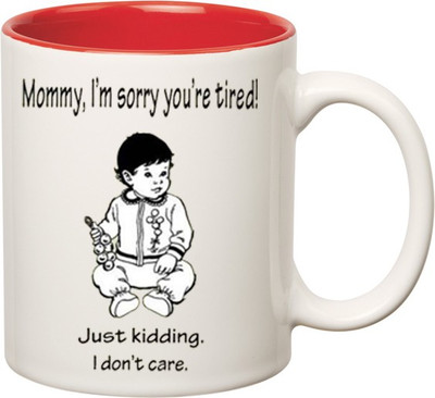 

Huppme I AM sorry Mom Inner Red Ceramic Mug(350 ml), Red;white