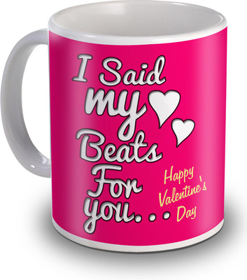 

SKY TRENDS I Sad My Beats For You With Two Heart Happy Valentine's Day Ceramic Mug(350 ml), White