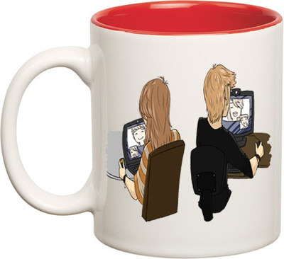 

Huppme Long Distance Relationship Inner Red Ceramic Mug(350 ml), Red;white