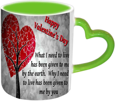 

Raj Laxmi Love Tree Green Handle Valentine Ceramic Mug(350 ml)