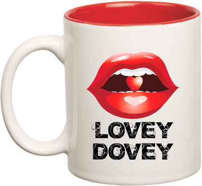 

HuppmeGift Lovey Dovey Inner Red Ceramic Mug(350 ml), Red;white