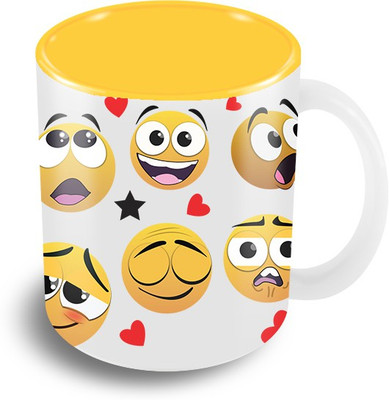 

The Crazy Me Mixed Emotions Emoticons Coffee Ceramic Mug(325 ml), Multicolor;white