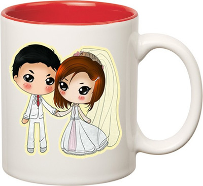 

Huppme Marriagre shaadi Inner Red Ceramic Mug(350 ml), Red;white