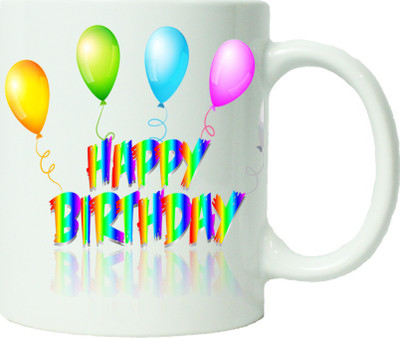 

Maison N Mode Happy Birth Day 4 Ballon Coffee Ceramic Mug(330 ml), Multicolor