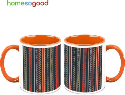 37% OFF on Homesogood Impeccable Curtain Design (2s) Ceramic Mug(325 ml, Pack of 2)