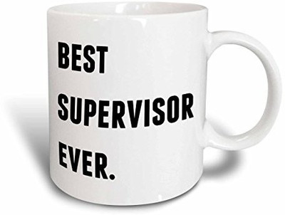 

3dRose mug_213368_1 Best Supervisor Ever, Black Letters on a White Background Ceramic, 11 oz, White Ceramic Mug(60 ml)