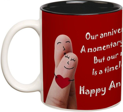 

Prithish Happy Anniversary Design 3 Double Color Ceramic Mug(330 ml), Multicolor