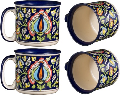 

caffeine Blue Jaipuri Ceramic Mug(550 ml, Pack of 4), Multicolor