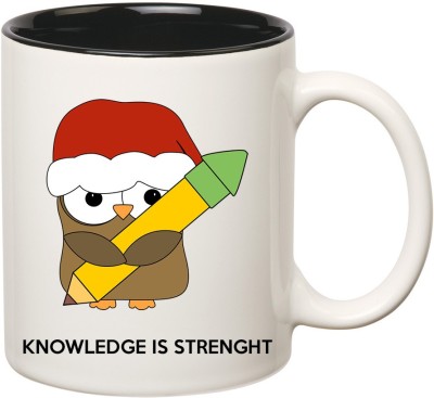 HuppmeGift Knowledge Is Strength Inner Black Ceramic Coffee Mug(350 ml)