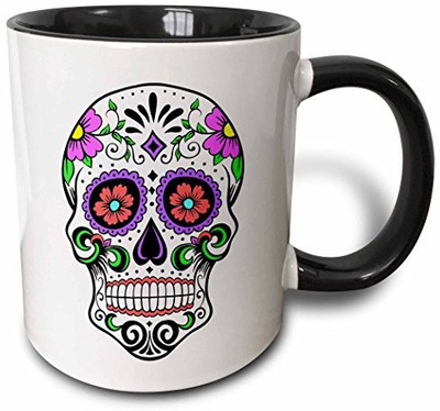

3dRose mug_186236_4 Sugar Skull, Pink Two Tone Black, 11 oz, Black/White Ceramic Mug(60 ml)