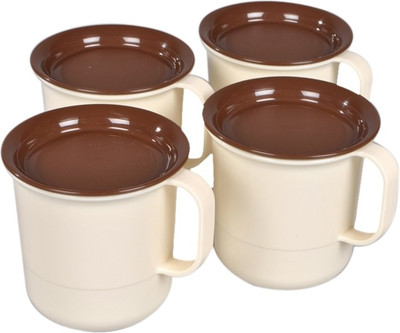 

Tupperware Coffee Plastic Mug(350 ml, Pack of 4), Brown;white