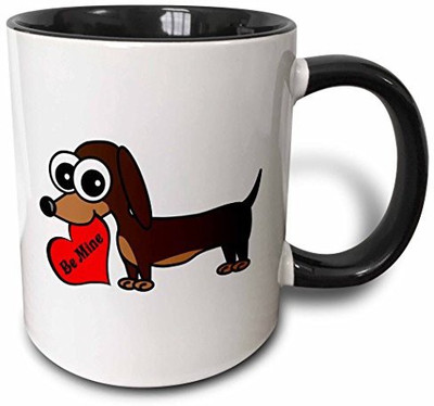 

3dRose mug_6340_4 Cute Dog be Mine Heart Dachshund Two Tone Black, 11 oz, Black/White Ceramic Mug(60 ml), Multicolor