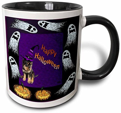 

3dRose Ghosts and Pumpkins Rottweiler, Rottweilers, Rottie, Rotties, Rottie Owner, Rottweiler Puppy Two Tone Black, 11 oz, Black/White Ceramic Mug(60 ml), Multicolor