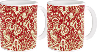 

Heyworlds gifts for flower design 54 Ceramic Mug(325 ml, Pack of 2), Multicolor