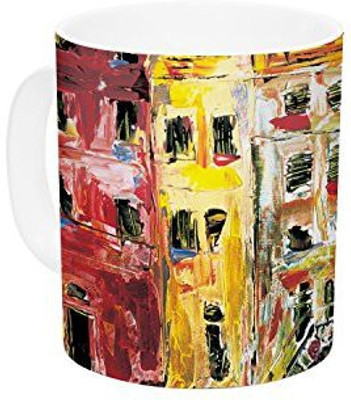 

Kess InHouse InHouse Josh Serafin Cinque Terre Red Yellow Ceramic Coffee, 11 oz, Multicolor Ceramic Mug(60 ml)