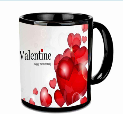 

Raj Laxmi Red heart valentine black Ceramic Mug(350 ml)