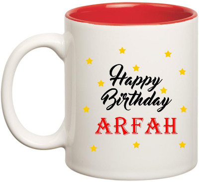 

Huppme Happy Birthday Arfah Inner Red Ceramic Mug(350 ml), Red;white
