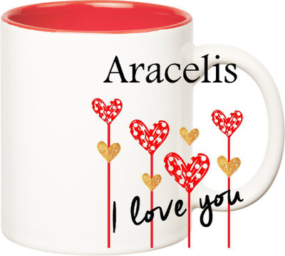 

Huppme I Love You Aracelis Inner Red (350 ml) Ceramic Mug(350 ml), Red;white